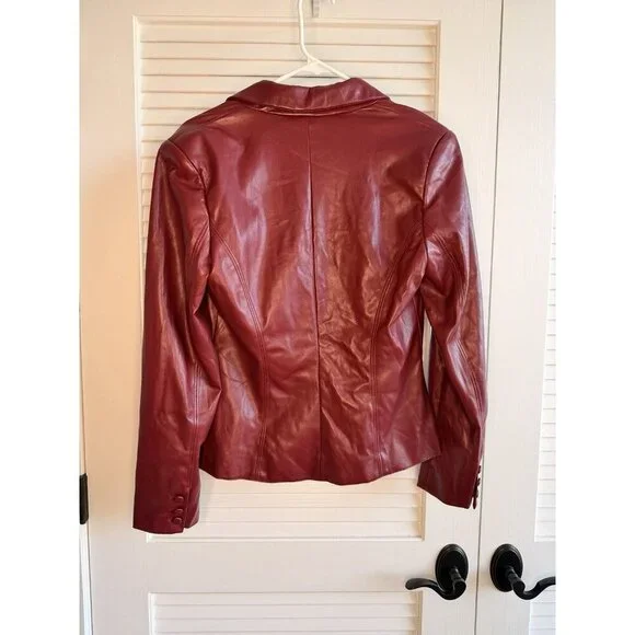 Rosevelvet Red Faux Leather Blazer Jacket Women’s Med Lined One Button Vegan - Picture 2 of 8